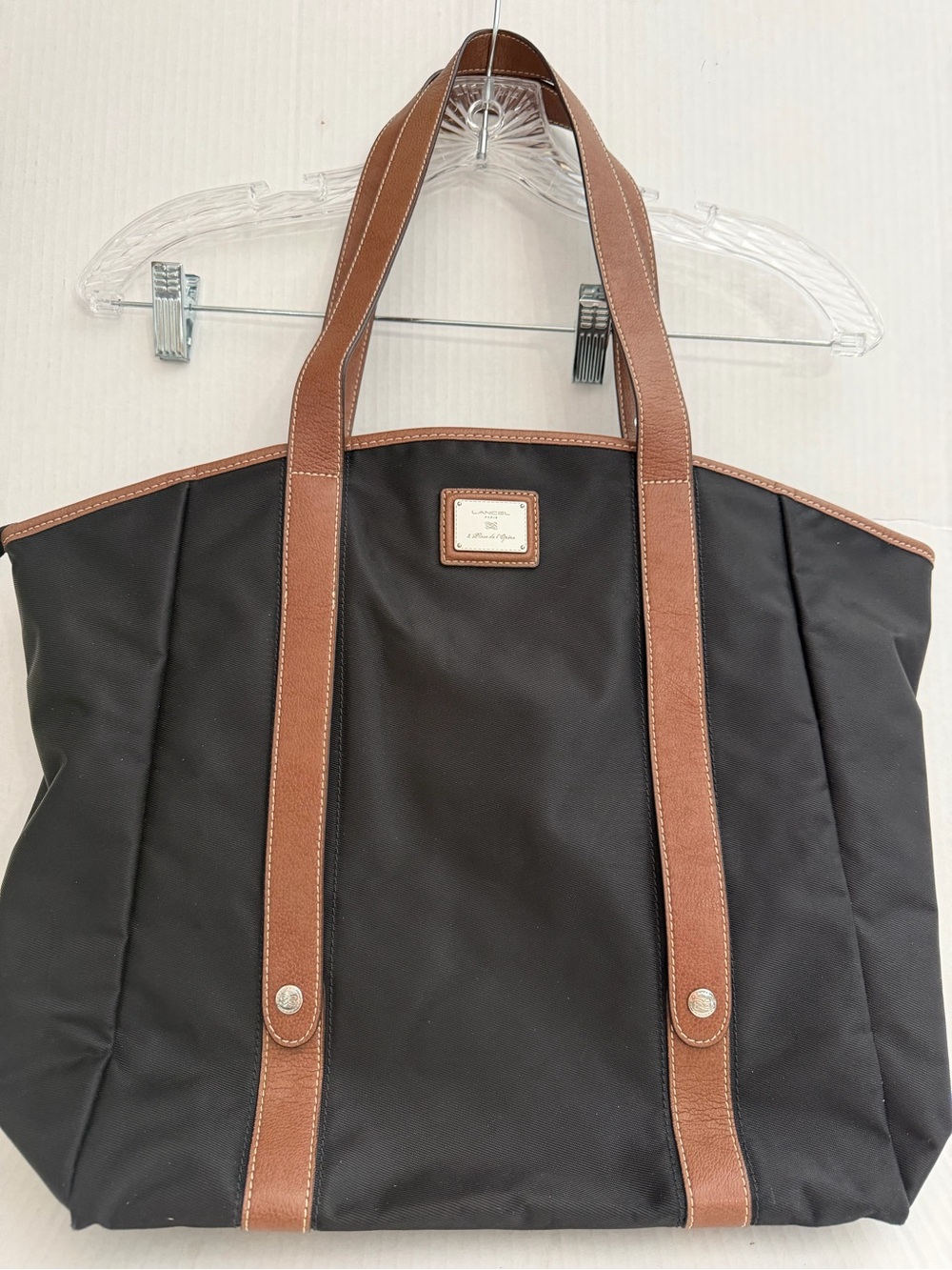Lancel Paris Nylon and Leather Tote Bag